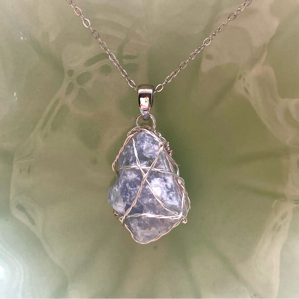 Blue celestite Silver Wire Wrapped Pendant P24